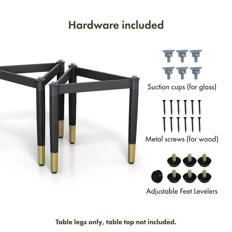 miBasics Set di 2 basi da tavolo d'accento triangolari moderne Shinesun, colore nero, base grande: 17,7" di altezza, metallo e legno, design a 3 gambe