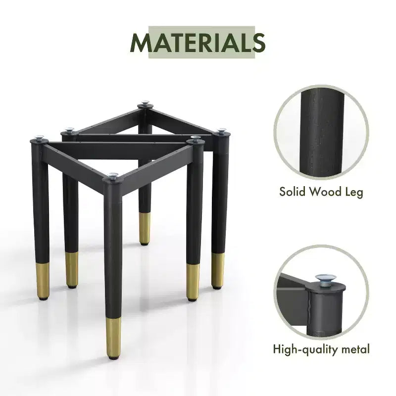miBasics Set di 2 basi da tavolo d'accento triangolari moderne Shinesun, colore nero, base grande: 17,7" di altezza, metallo e legno, design a 3 gambe