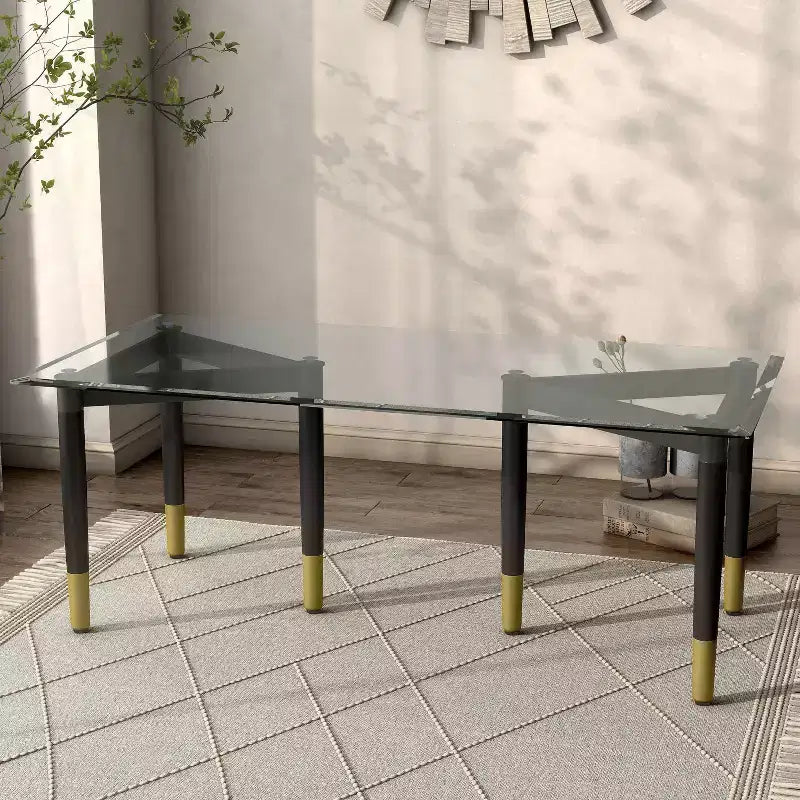 miBasics Set di 2 basi da tavolo d'accento triangolari moderne Shinesun, colore nero, base grande: 17,7" di altezza, metallo e legno, design a 3 gambe