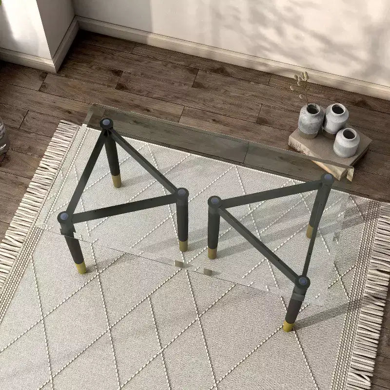 miBasics Set di 2 basi da tavolo d'accento triangolari moderne Shinesun, colore nero, base grande: 17,7" di altezza, metallo e legno, design a 3 gambe