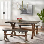 Buylateral Set da pranzo Mandeville 3 pezzi in legno massello con bordo rustico, marrone