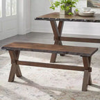 Buylateral Set da pranzo Mandeville 3 pezzi in legno massello con bordo rustico, marrone