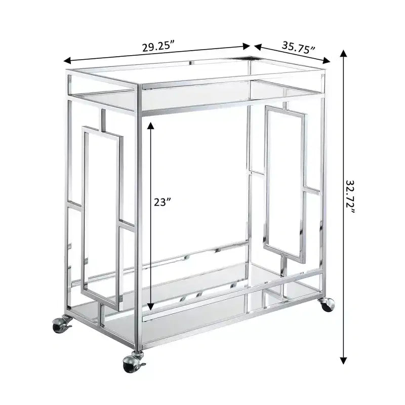 Carrello bar Town Square Vetro trasparente/Specchio/Cromo - Breighton Home: Stile Glamour, 2 ripiani, Ruote bloccabili