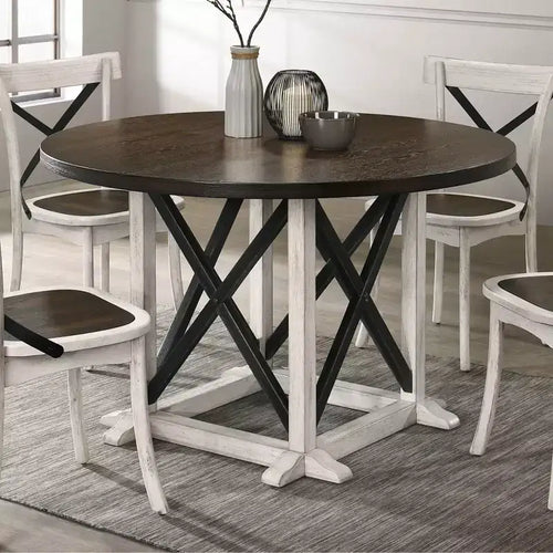Tavolo da pranzo rotondo Piker 47" in legno noce scuro/bianco antico - HOMES: Inside + Out