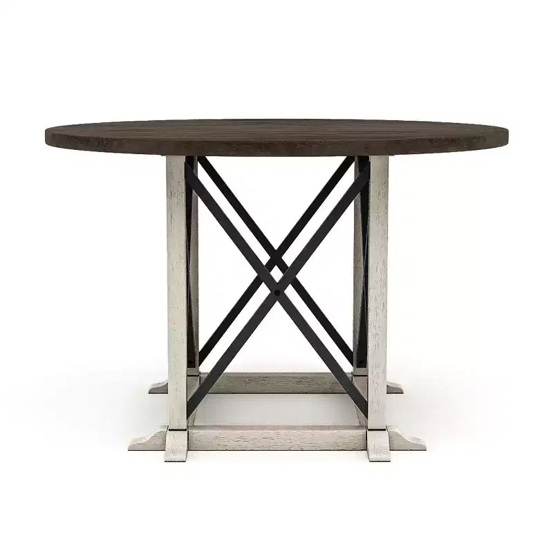 Tavolo da pranzo rotondo Piker 47" in legno noce scuro/bianco antico - HOMES: Inside + Out