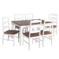 Buylateral 7Pc Skipton Dining Set White/Walnut: Rectangle Table, 6 Wood Chairs, Rubberwood Frame
