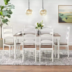 Set da pranzo Skipton Buylateral 7 pezzi Bianco/Noce: Tavolo rettangolare, 6 sedie in legno, Struttura in legno di caucciù