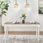 Set da pranzo Skipton Buylateral 7 pezzi Bianco/Noce: Tavolo rettangolare, 6 sedie in legno, Struttura in legno di caucciù