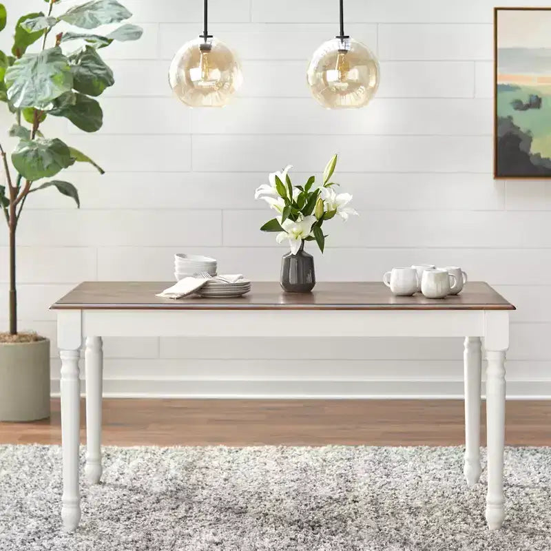 Set da pranzo Skipton Buylateral 7 pezzi Bianco/Noce: Tavolo rettangolare, 6 sedie in legno, Struttura in legno di caucciù