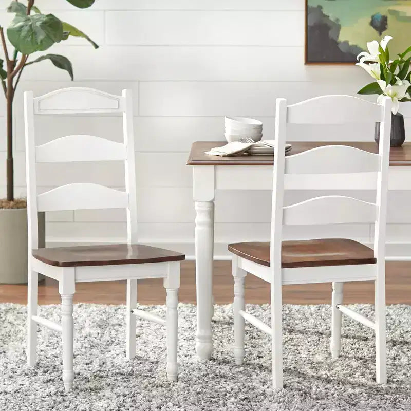 Set da pranzo Skipton Buylateral 7 pezzi Bianco/Noce: Tavolo rettangolare, 6 sedie in legno, Struttura in legno di caucciù