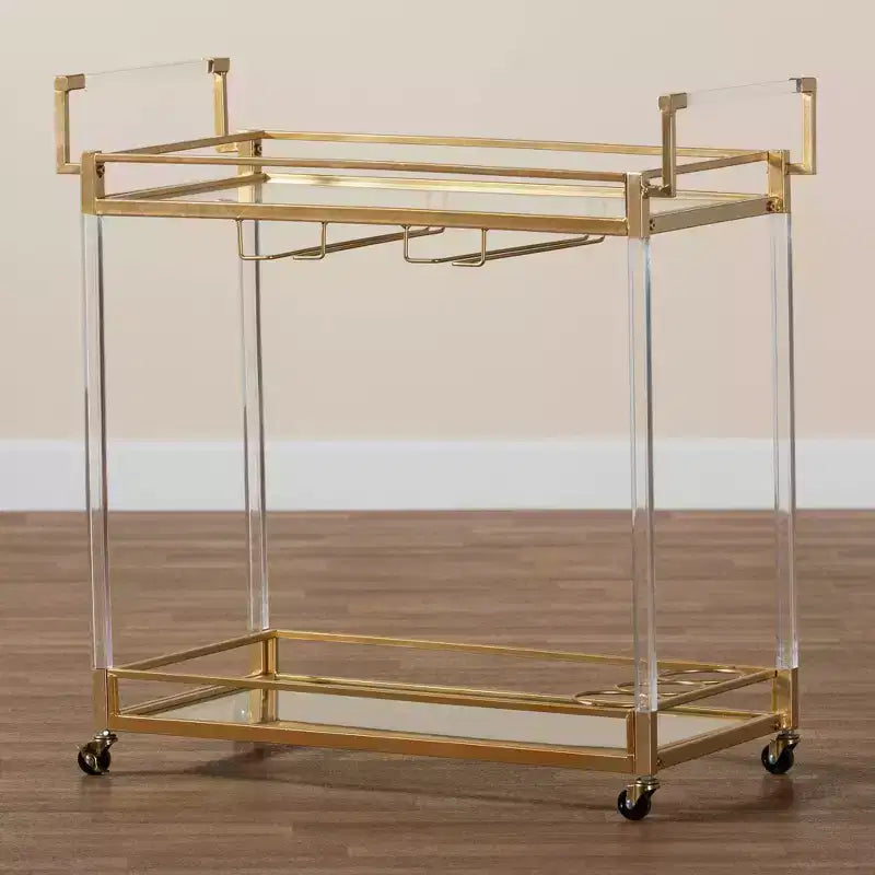 Carrello Portavino Savannah Metallo e Vetro Oro/Trasparente - Baxton Studio