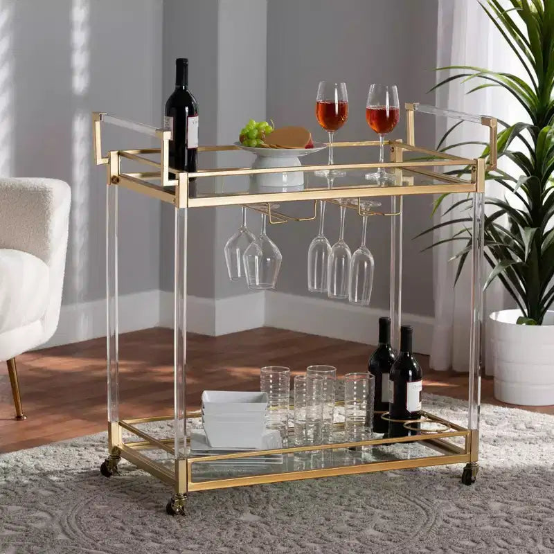 Carrello Portavino Savannah Metallo e Vetro Oro/Trasparente - Baxton Studio