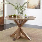 Buylateral Tavolo da pranzo a piedistallo Roma Farmhouse da 59" color legno galleggiante: Legno di Hevea e impiallacciatura, 6 posti, base a piedistallo