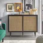 angelo:HOME Mobile credenza moderno Mid-Century Allen Nero/Naturale: Ante scorrevoli in rattan, Gambe affusolate