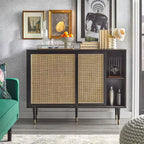 angelo:HOME Mobile credenza moderno Mid-Century Allen Nero/Naturale: Ante scorrevoli in rattan, Gambe affusolate