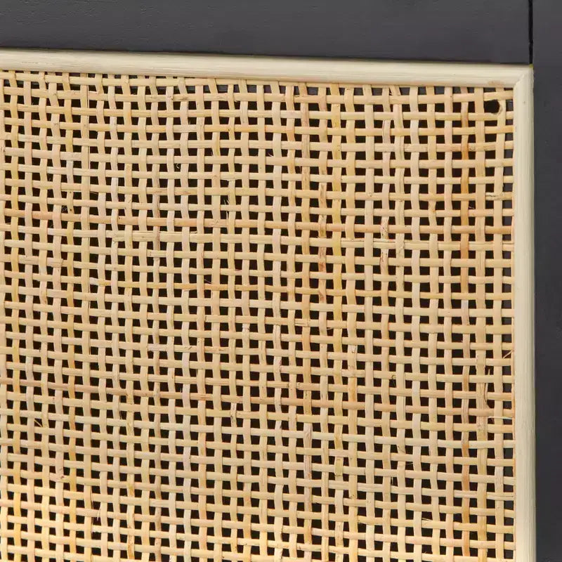 angelo:HOME Mobile credenza moderno Mid-Century Allen Nero/Naturale: Ante scorrevoli in rattan, Gambe affusolate