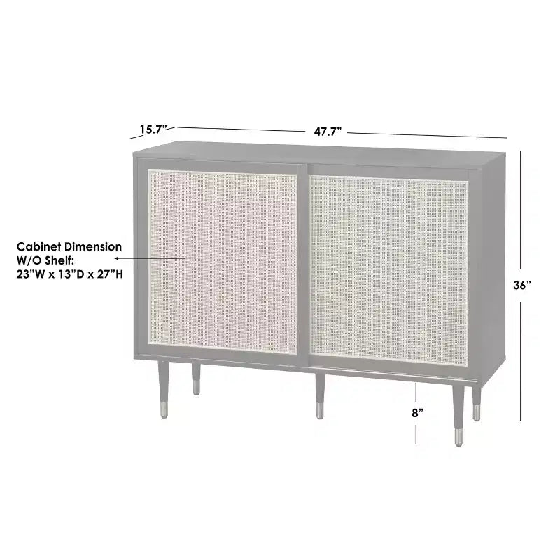 angelo:HOME Mobile credenza moderno Mid-Century Allen Nero/Naturale: Ante scorrevoli in rattan, Gambe affusolate