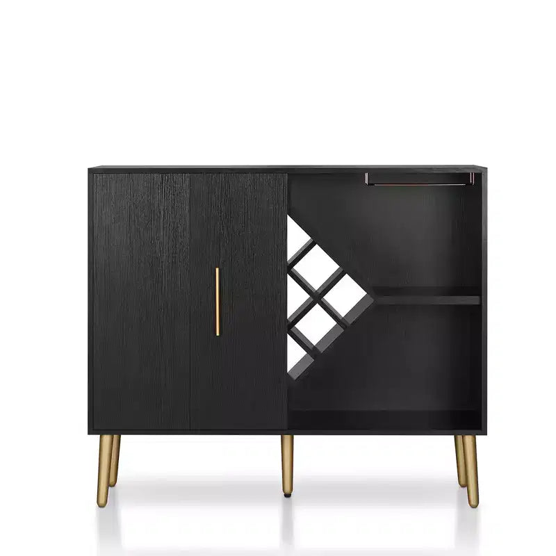 HOMES: Inside + Out Miko Wine Cabinet Galaxy Black: Modern Bar Storage, Glassware Rack, 9-Bottle Capacity