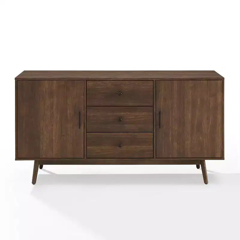 Credenza Lucas Marrone - Crosley: Madia Rustica Mid-Century Modern con Ripiani Regolabili, Cassetti, Struttura in Legno Massello