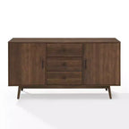 Credenza Lucas Marrone - Crosley: Madia Rustica Mid-Century Modern con Ripiani Regolabili, Cassetti, Struttura in Legno Massello