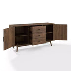 Credenza Lucas Marrone - Crosley: Madia Rustica Mid-Century Modern con Ripiani Regolabili, Cassetti, Struttura in Legno Massello