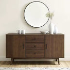 Credenza Lucas Marrone - Crosley: Madia Rustica Mid-Century Modern con Ripiani Regolabili, Cassetti, Struttura in Legno Massello