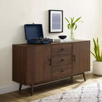 Credenza Lucas Marrone - Crosley: Madia Rustica Mid-Century Modern con Ripiani Regolabili, Cassetti, Struttura in Legno Massello