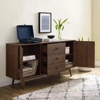 Credenza Lucas Marrone - Crosley: Madia Rustica Mid-Century Modern con Ripiani Regolabili, Cassetti, Struttura in Legno Massello