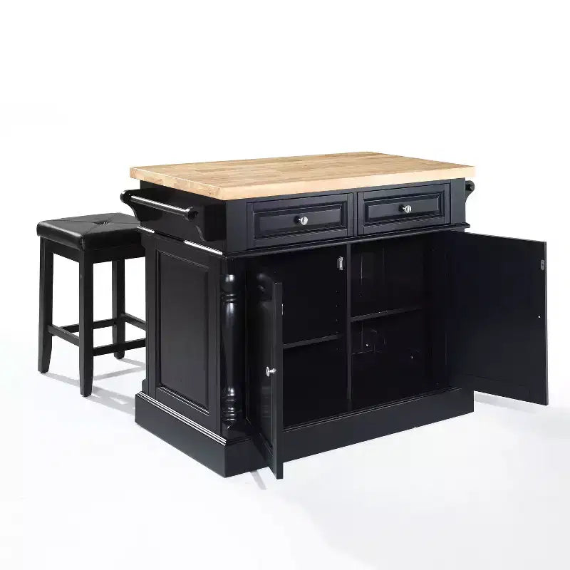 Isola da cucina Oxford con sgabelli a seduta quadrata neri - Crosley: vano contenitore passante, portasciugamani