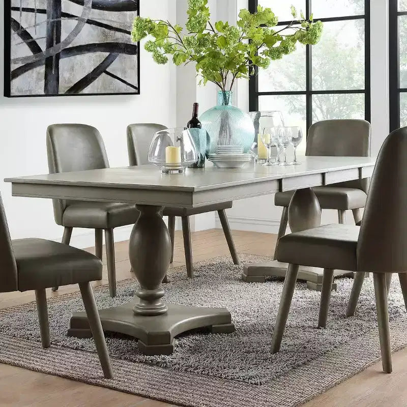 Tavolo da Pranzo Waylon 152-244 cm Rovere Grigio - Acme Furniture: Tavolo da Cucina per 6, Doppio Piedistallo