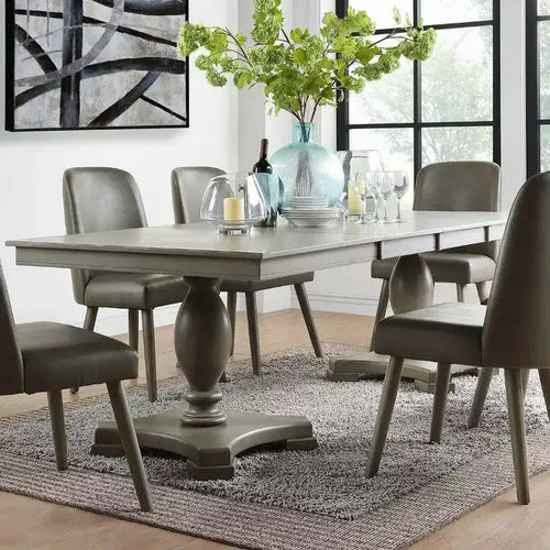 Table à manger Waylon chêne gris 152-244 cm - Acme Furniture : table de cuisine pour 6, double piédestal