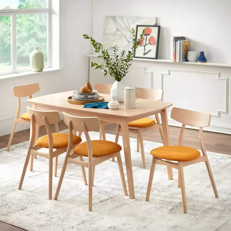 Set da pranzo rettangolare Buylateral Cadiz di metà secolo, 7 pezzi, naturale/arancione
