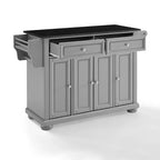 Alexandria Kitchen Island con Piano in Granito Grigio/Nero Vintage - Crosley: Struttura in Legno Massello, Rotelle, 4 Ante, 2 Cassetti, 3 Ripiani