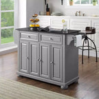 Alexandria Kitchen Island con Piano in Granito Grigio/Nero Vintage - Crosley: Struttura in Legno Massello, Rotelle, 4 Ante, 2 Cassetti, 3 Ripiani