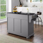 Alexandria Kitchen Island con Piano in Granito Grigio/Nero Vintage - Crosley: Struttura in Legno Massello, Rotelle, 4 Ante, 2 Cassetti, 3 Ripiani