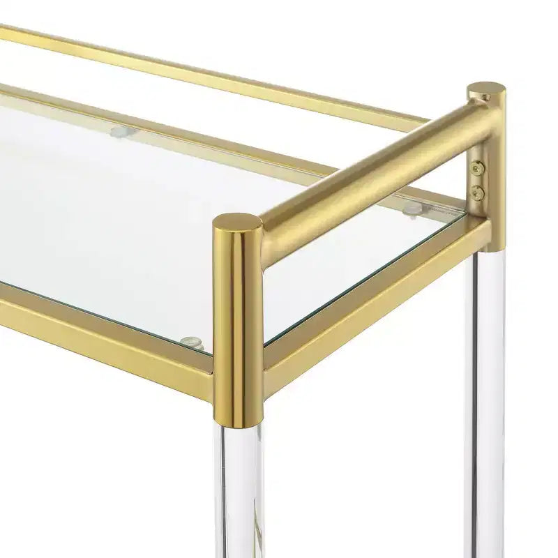 Carrello Bar in Acrilico e Vetro a 2 Ripiani Royal Crest Oro/Vetro - Breighton Home: Ripiani in Vetro Temperato, Ruote Girevoli
