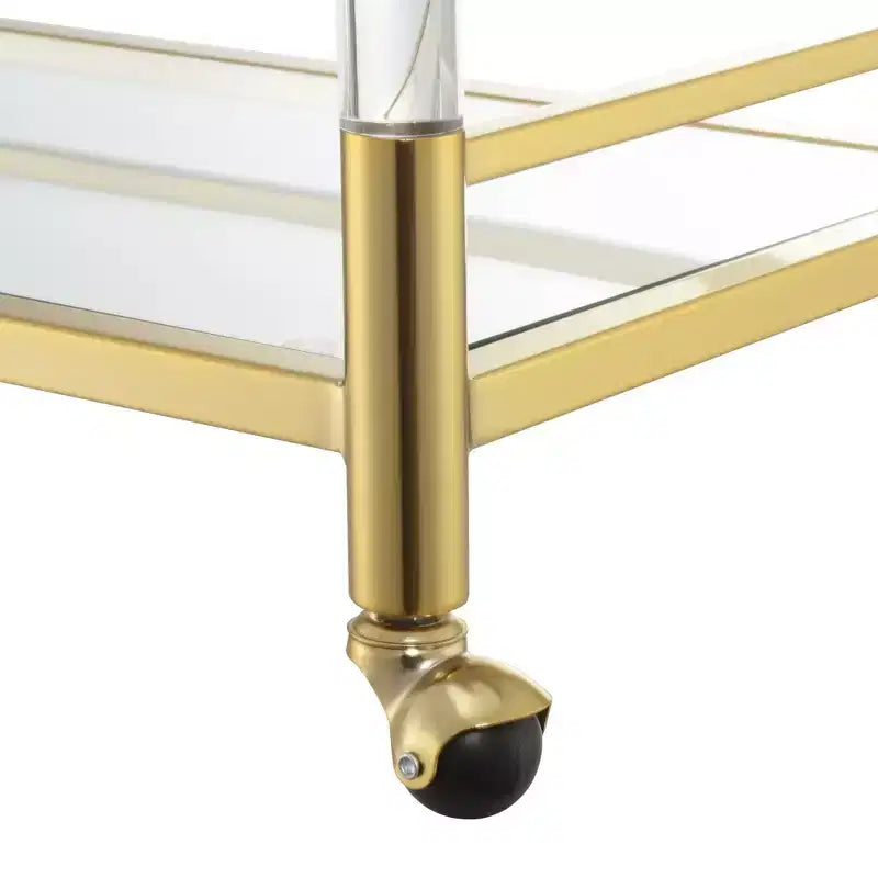 Carrello Bar in Acrilico e Vetro a 2 Ripiani Royal Crest Oro/Vetro - Breighton Home: Ripiani in Vetro Temperato, Ruote Girevoli