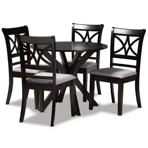 5pc Julia Upholstered Wood Dining Set Gray/Dark Brown - Baxton Studio