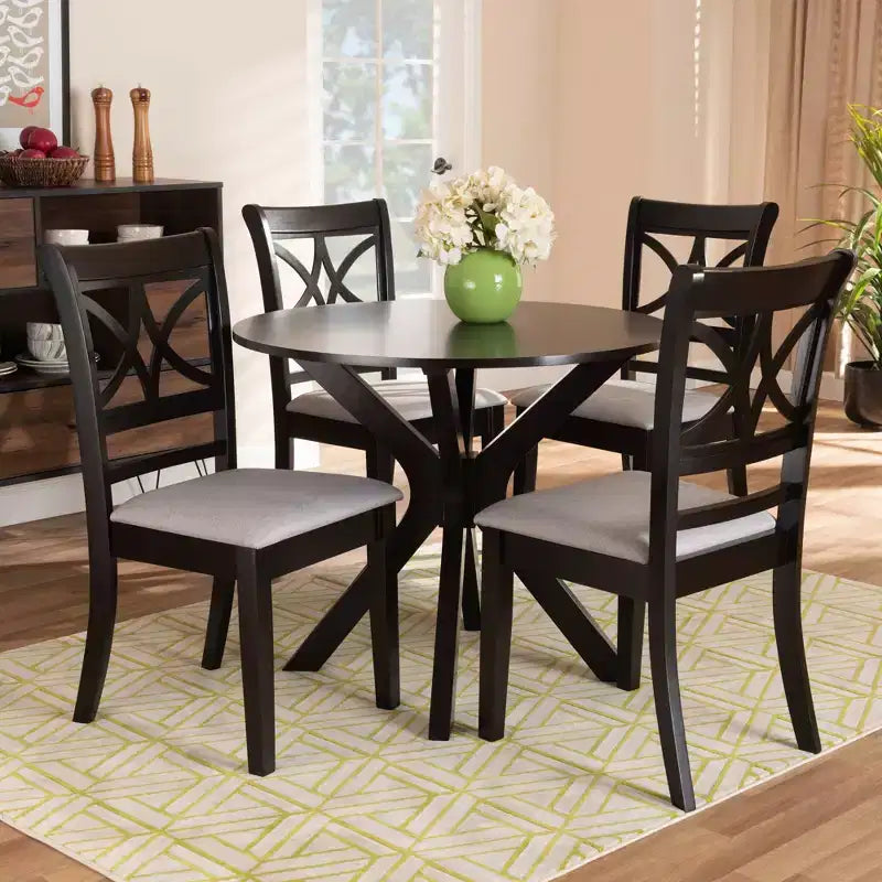 Set sala da pranzo Julia 5 pz in legno imbottito grigio/marrone scuro - Baxton Studio
