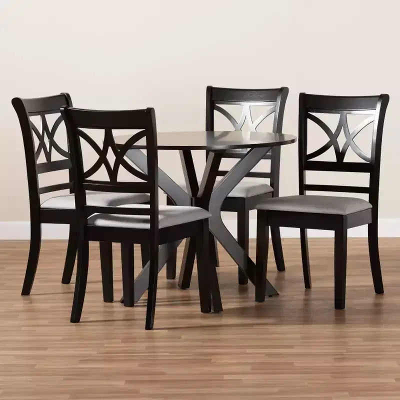 Set sala da pranzo Julia 5 pz in legno imbottito grigio/marrone scuro - Baxton Studio