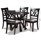 Set sala da pranzo Julia 5 pz in legno imbottito grigio/marrone scuro - Baxton Studio