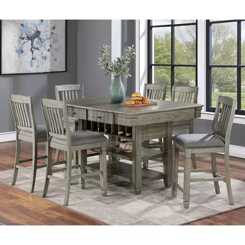 HOMES: Inside + Out Tavolo a mezza altezza Goldspark Transitional a 2 ripiani con cassetti e portabottiglie Grigio 152 cm: Tavolo da bar 76 x 152 cm