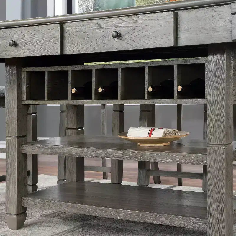 HOMES: Inside + Out Tavolo a mezza altezza Goldspark Transitional a 2 ripiani con cassetti e portabottiglie Grigio 152 cm: Tavolo da bar 76 x 152 cm