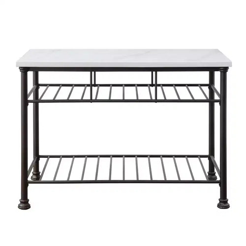 50" Freyja Kitchen Island White Cultured Stone/Gray Finish - Acme Furniture: Metal Frame, Storage Shelves