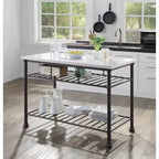 Isola da cucina Freyja da 50" con piano in pietra ricostruita bianca/finitura grigia - Acme Furniture: struttura in metallo, ripiani contenitori