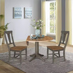 Tavolo da pranzo rotondo con 2 ante a ribalta da 42" con 2 sedie con schienale a pannello in Hickory/Antracite lavato - International Concepts