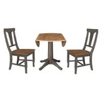 Tavolo da pranzo rotondo con 2 ante a ribalta da 42" con 2 sedie con schienale a pannello in Hickory/Antracite lavato - International Concepts