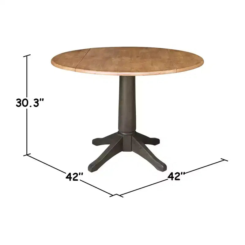 Tavolo da pranzo rotondo con 2 ante a ribalta da 42" con 2 sedie con schienale a pannello in Hickory/Antracite lavato - International Concepts