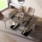 Tavolo da pranzo rettangolare moderno Gleneagles 58" con piano in vetro - HOMES: Inside + Out: Bordo smussato, base a doppio piedistallo