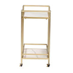 Carrello portavivande a 2 ripiani Louise in metallo e marmo oro/marmo bianco - Baxton Studio
